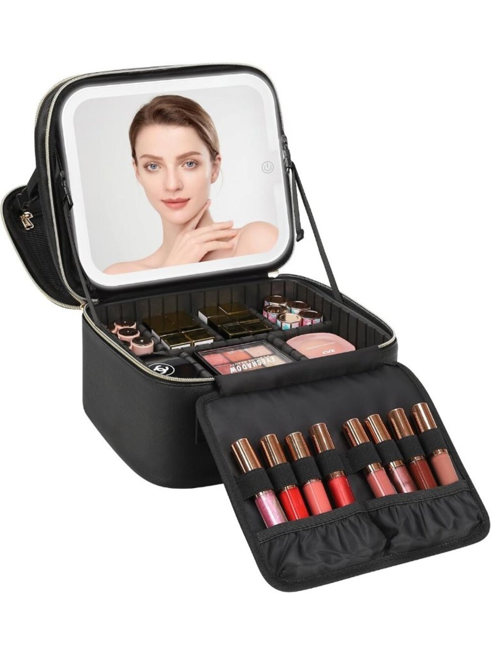 LED Makeup Bag with Rechargeable Lighted Mirror, Travel Cosmetic Case, Organizer